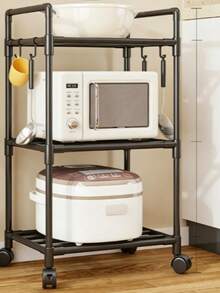 Multi-Layer Kitchen Storage Rack With Wheels, Floor-Standing Storage Shelf, Universal Wheels Movable, Multi-Layer Divided, High Load-Bearing, Sturdy Iron Construction, Large Capacity, Space-Saving For Small Apartments, Push-Pull, Universal For Home Appliances, Stable Load-Bearing, Multi-Layer Expansion, All-In-One Storage, Neat Organization, Space-Saving, One-Click Push-Pull, Divided Compartments - Multicolor - View 13