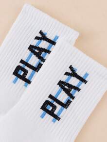 1/5 Pairs Women's Minimalist Letter White Casual Streetwear Sports Style Commuter Mid-Calf Socks - Multicolor - View 3