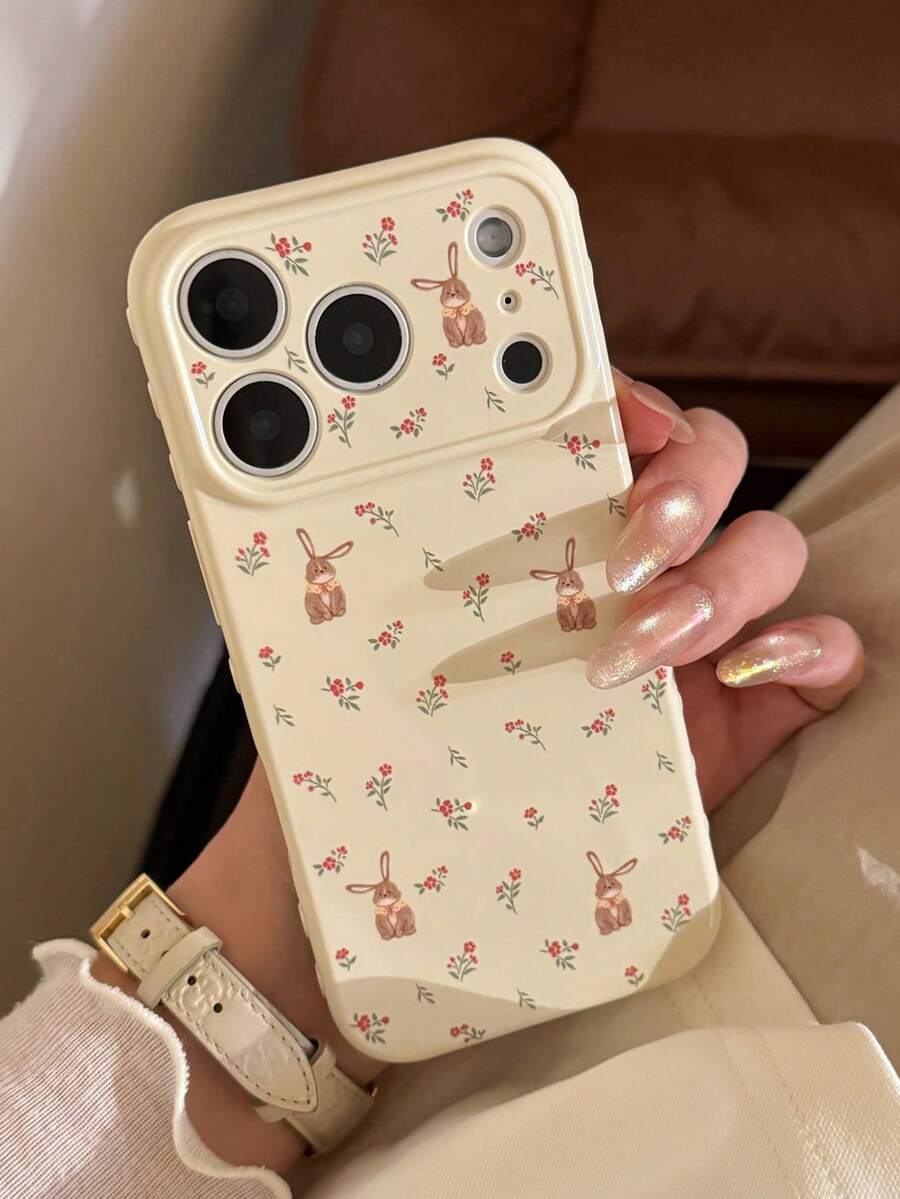 1pc Gentle Ins Style Floral Polka Dot Phone Case Compatible With Apple 17 Pro Max 16 Pro Women's 15 Fresh Girl Niche 14 Shockproof Soft Protective Cover 13 Korean Style - Beige - View 1