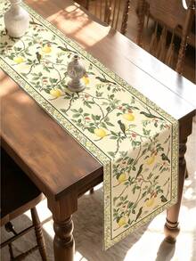 1pc Lemon Bird & Leaf Table Runner - Yellow Green Floral Farmhouse Decor, Lemon Bird Print Suitable For Dining Table, Party, Table Setting, Rectangular Runner - Olive Green - View 4