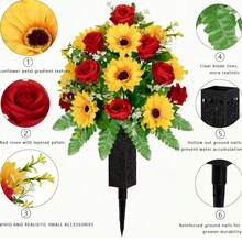 Flores Artificiais para Cemitério, Buquê Memorial para Cemitério, Flores Artificiais para Decoração de Cemitério, Arranjo Floral Resistente ao Desbotamento para Uso Externo, Adequado para Lápides, Pedras Tumulares e Cemitérios, Flores para Cemitério, Decoração de Cemitério - Multicolorido - Visão 6