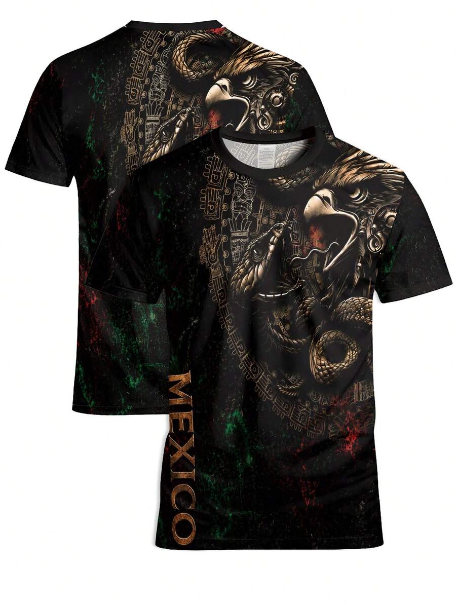 Men's Warrior 3D All-Over Print T-Shirt, Mexican Snake Chichen Itza Pattern Crew Neck Short Sleeve Shirt Sports Summer - Multicolor - View 1