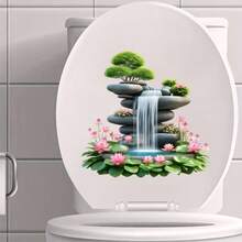 1PC Zen Water Flow Bonsai Toilet Lid Sticker, Lotus Decoration, Creative Toilet Sticker, Removable Toilet Lid Decal Paper, Decorative Sticker Decal For Wall And Door, Self-Adhesive Easy To Install - Multicolor - View 3
