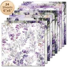24 Lembar Kertas Scrapbooking Motif Bunga Lavender Ungu Ukuran 6*6 Inci, Kertas Dekoratif Origami Premium untuk Kerajinan DIY - Square - View 12