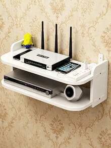 No-Drill Wall-Mounted WiFi Router Modem Double-Layer Floating Storage Rack, Heat Dissipation Ventilated Wall Storage Shelf, Suitable For Bedroom And Living Room, Heavy-Duty Cable Management Rack, Compatible With Router, Projector, Streaming Box, Dual Installation Kit TV Top Device Storage Tray - Wall-mounted - View 13
