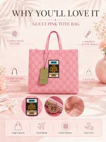 Gucci Pink Tote Bag 38*59cm, Canvas Fabric, Durable And Practical, Large Capacity For Commuting And Travel, Exquisite And Versatile Gift Box - Pink - View 5