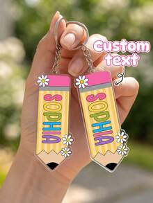 1pc Custom Name Daisy Pencil Shaped Keychain,Personalized Floral Acrylic Backpack Bag Charm,Back To School,Teacher Appreciation Gift,Teacher's Day Gift,First Day Of School - Multicolor - View 1