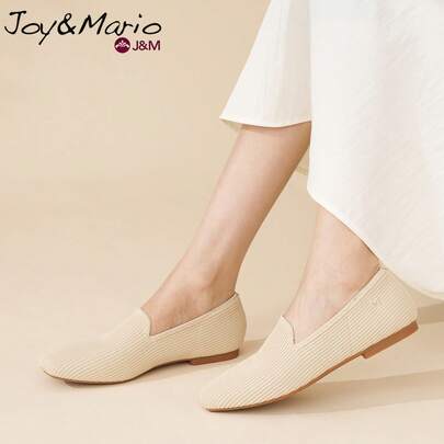 joy&mario Mocasines de mujer madura con diseño simple de punto acanalado vertical, punta cuadrada y sin cordones, forro de punto elástico suave que se ajusta a los pies, ideales para oficina, caminatas diarias, viajes cortos, versátiles, transpirables y ligeros, zapatos planos para atuendos cotidianos - J&M