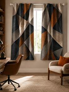 2pcs Vintage Abstract Textured Geometric Print Decorative Curtains, Rod Pocket Design, Easy Installation And Removable, Polyester Material, Suitable For Living Room, Bedroom And Modern Home Decor. - Multicolor - View 5