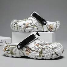 Men's Leaf Pattern Beach Clogs, Neutral Vacation EVA (Ethylene-Vinyl Acetate Copolymer) Asymmetrical Design, Outdoor Indoor Slippers For Spring Summer Autumn Winter - White - View 2