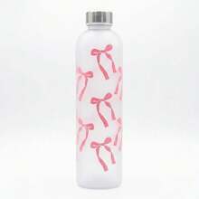 BENNY 1000ml (33.8oz) 3D Bow Design Water Bottle, Bow Decor Water Bottle, Gradient Matte Plastic Outdoor Sports Water Bottle With Ins Style, Non-Slip Leak-Proof Fitness Water Bottle, Shatterproof Silver Metal Cap, Desert Travel Gym Water Bottle, Non-Slip Anti-Sand Design (Tropical Theme), Creative Portable Sports Water Bottle, Black & Pink Fashionable Water Cup | Fashionable All-Season Water Bottle, Suitable For Office Use - Multicolor - View 11