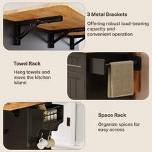 Mobile Kitchen Cart With Foldable Expandable Tabletop, Rolling Kitchen Island, Multi-Functional Storage Sideboard Trolley For Home - Black - View 8