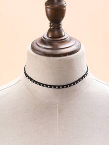 1pc Women's Fashion Korean Style Personalized Rivet Black Choker Collarbone Necklace Short Choker - Multicolor - View 4