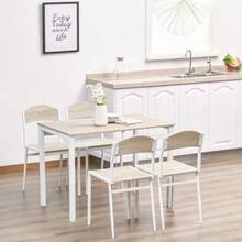 5-Piece Dining Set With Wood-Effect MDF Top And Grey And White Metal, Including A Table And Four Chairs For A Modern Dining Room. - 淺灰色 - 查看 8