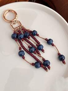 1pc Vintage Elegant Wooden Bead Tassel Bag Charm, Handmade Beaded Keychain Pendant, Cross-Border Hot - Multicolor - View 4