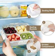 Scatola trasparente per spuntino a 4 scomparti con coperchi – Organizer portatile per verdure, dolci, frutta, noci, di dimensioni medie - Visualizzare 3