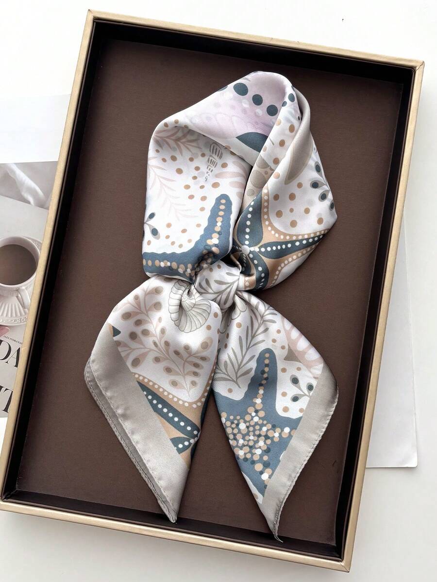1pc Square Scarf Women Satin Bandana Print Scarves Head Band Fashion Lady Hair Shawl And Wrap Female Neckerchief Hijab - Light Grey - View 1
