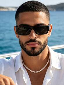 1 Paio di Occhiali da Uomo Classici Neri Quadrati alla Moda, Adatti per Tempo Libero all'Aperto, Viaggi, Riunioni di Lavoro Quotidiane, Accessorio di Moda per Vacanze Estive al Mare, Attività all'Aperto e Ritorno a Scuola - nero - Visualizzare 2