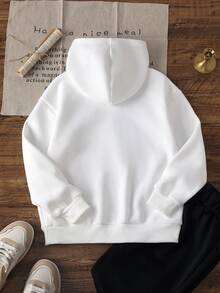 1 buah Sweatshirt Polos Putih Polos untuk Anak Laki-laki, Sweatshirt Longgar Warna Solid DIY Cetak Transfer Panas Lukisan Tangan Unisex Anak-anak Musim Semi/Musim Gugur Lapisan Dasar - Putih - View 5