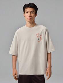 Jordan Men's AS DF SPT STMT GFX SS Crew Short Sleeve T-Shirt Knit Collarless Short TIQ7287-104 - Beige - View 1