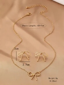 1件項鍊 1對耳環珠寶套裝 簡約蝴蝶結時尚女款日常配戴 - 金黃色 - 查看 3