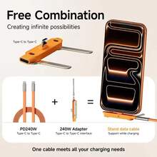 Adaptador de carga USB-C de 240W con soporte para teléfono incorporado, cable multifunción de carga rápida y sincronización de datos, compatible con iPhone 15/16/17 y tabletas - Multicolor - Ver 8