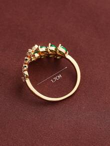 1 Fashionable Cubic Zirconia Decorative Open Ring Suitable For Women's Daily Wear, Gold-Plated Zirconia Ring - Green - View 3