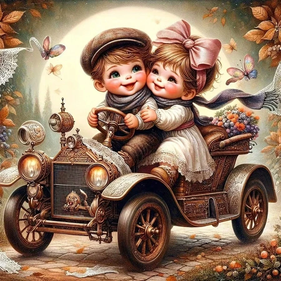 1PC DIY 5D Diamond Painting Kit - Child Driving Car Pattern, Round Full Drill Art Mosaic Craft, Home Wall Decor, Unframed - No Frame - View 1