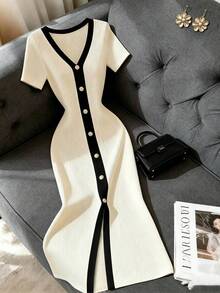 Women Short Dresses - 杏色 - 查看 1