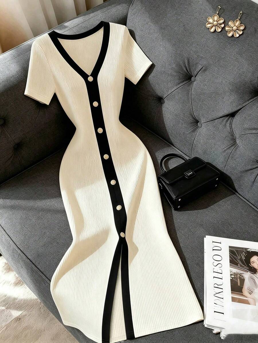 Women Short Dresses - 杏色 - 查看 1