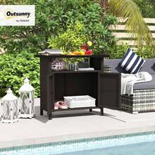 Wicker Outdoor Storage Cabinet, Rattan Bar Table With 2 Doors And Shelf, Buffet Sideboard With Metal Slatted Countertop For Poolside, Patio, Variant 1 - None - View 1