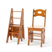 Multipurpose Folding Wooden Library Step Ladder Chair Step High Chair Step Stool - 25B-wIN-uK-4-mISE - View 1