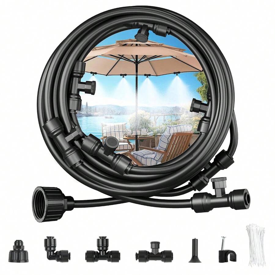 30FT Misters For Outside Patio Misters For Cooling (22 Mist Nozzles) Outdoor Water Patio Hose Greenhouse Mister System Outside Mist Backyard Trampoline For Waterpark Watering Misters For Cooling - ColorA - View 1