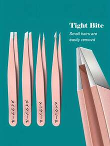 4pcs Stainless Steel Tweezers For Eyebrow Removal, Splinters, Blackheads, Slanted Pointed Tip - Multicolor - View 6