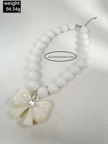 imoli 1pc/Fashion Bohemian Vacation Style Resin Faux Pearl Acrylic Heart Pendant Necklace, Suitable For Women Beach Party, Daily Wear Jewelry Gift - 32815-nek-white-eP - View 3