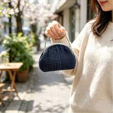 2pcs Set 8.5cm Half-Circle Silver Perforated Metal Frame + 14.5cm Oval PU Studded Bag Bottom, Handmade Crochet Coin Purse DIY Accessories, Knitting Craft Beginner Small Bag Supplies - Multicolor - View 6