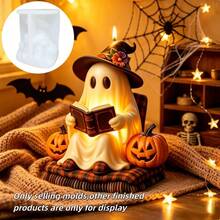 Halloween Reading Little Ghost 3D Aromatherapy Candle Silicone Mold, Witch Hat Pumpkin Decor Ghost Imp Relief Design, Reusable, Easy Demolding, Suitable For Halloween Creative Handmade Gift Making Tool, Holiday Atmosphere Decor, Resin Craft Ornament, Handmade Enthusiast Creative Tool - A - View 4