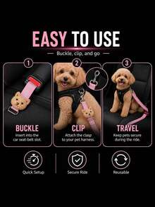1pc Cute Dog Car Safety Belt Reflective Webbing Elastic Retractable Rope New Pet Car Cat Leash - A - View 6