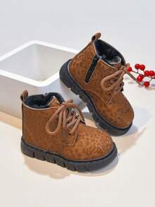 Girls' Stylish Leopard Print Ankle Boots, Autumn/Winter New Single-Layer Leather Boots, Versatile Boots For Big Kids, Boys' Leather Boots - Brown - View 2