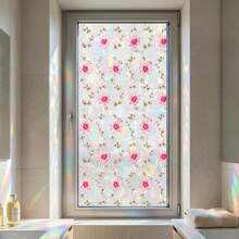 Floral Stained Glass Window Film, Pink Flower Window Decals For Home Decor, Peel And Stick Privacy Window Sticker With Rainbow Suncatcher Effect, Vintage Glass Art Film For Living Room Bedroom Kitchen Bathroom Decoration - Floral Window Decal - View 4