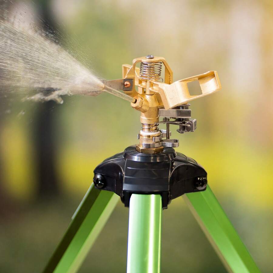 Aspersor de Impacto Sobre Base de Trípode, Aspersores de Trípode de Altura Ajustable con Cabezal de Latón y Conector de 3/4" NH, Aspersor de Riego de Cobertura de Área Grande de 360°, Verde - 3/4" NH - Ver 1