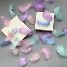 250/350/450pcs Macaron Color Mini Feather Handmade Bulk Pack, Includes 150 Pearls, Mixed Color Fluffy Decorative Feathers, Soft DIY Materials, Suitable For Wedding Party Home Decor And Photography Props - Multi-color - View 4