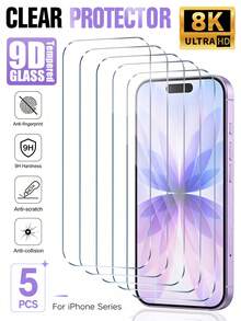 5pcs High Definition Transparent Tempered Glass Screen Protector, Compatible With IPhone 18Promax/18Pro/17 Pro Max/17/16/15/14/13/12/11 Pro Max/Air/X/XS/XR/Mini/7/8/14 Plus, Also Compatible With IPhone 14/15/16 Pro Max Screen Protector, Phone Accessories, Compatible With Phone Cases - Clear - View 12
