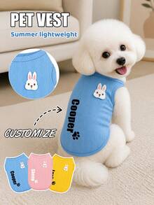 [Personalizado]Ropa para mascotas con nombre personalizado Chaleco y camiseta para gato y perro Cómoda y linda Impresión por transferencia de calor Patrón de conejo Regalo perfecto para perros! - Multicolor - Ver 1