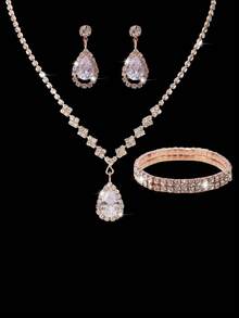 Luxury Rhinestone & Sequin Handbag, Elegant Pleated Women's Evening Clutch, Paired With 3-Piece Jewelry Set: Necklace, Earrings And Bracelet, Luxury Sparkling Crystal Women's Evening Clutch, Suitable For Various Parties, Romantic Weddings, Spring/Summer Chain Shoulder Bag, Bridal Handbag And Formal Celebration Occasions - Rose Gold - View 7