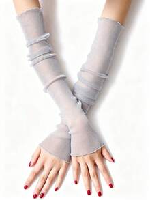 1 Pair Y2K Glitter Sheer Mesh Ruched Arm Sleeves, Long Semi-Sheer Pleated Sun Protection Arm Covers For Women - Multicolor - View 8