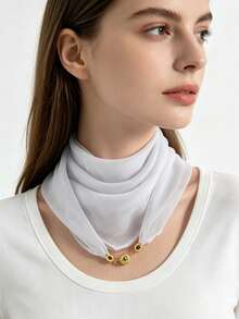 1pc Solid Color Lightweight Sheer Chiffon Scarf With Magnetic Buckle, Translucent Square Neck Scarf, Minimalist Vintage Gold Bead Buckle Slouchy Scarf, Versatile Office Commute Casual Decorative Neck Scarf, Essential Neck Scarf For Young People For Travel And Photography - Multicolor - View 6