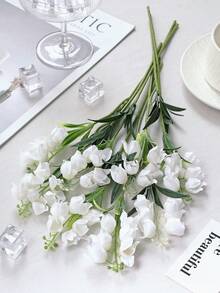 6pcs Artificial Lily Bouquet, Suitable For Wedding, Engagement, Home Decor, Valentine's Day, Graduation Ceremony, No Container Needed Tabletop Floral Centerpiece Decoration, Perfect Gift For Home Decor Enthusiasts And Event Planners - White - View 2
