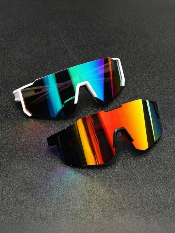 2pcs Men's Plastic Sports Cycling Wrap-Around Y2K Decorative Fashion Glasses, Suitable For Daily Wear, Photography, Shopping, Cycling, Skiing, Etc.