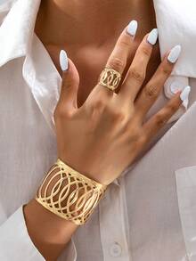 1 Set Exaggerated European And American Style Women's Open Bangle Bracelet Set - Yellow Gold - View 2
